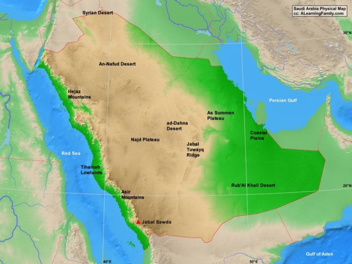 Saudi Arabia physical map