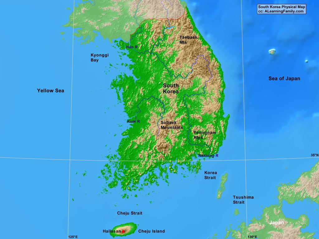  South  Korea  Physical Map  A Learning Family