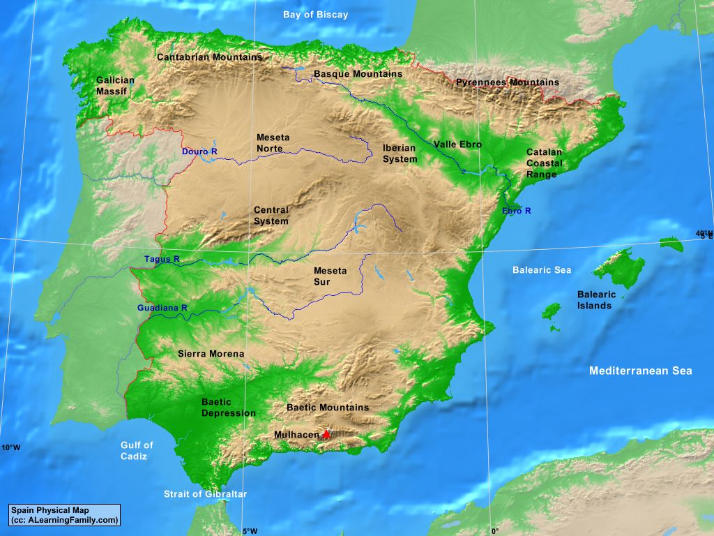 Spain physical map Full size