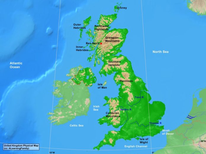 United Kingdom physical map