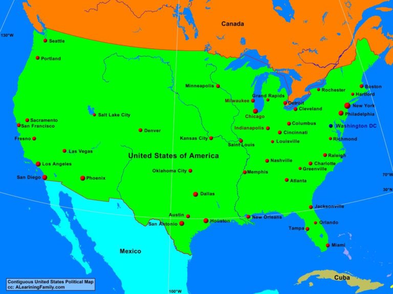 USA: Contiguous USA Political Map - A Learning Family