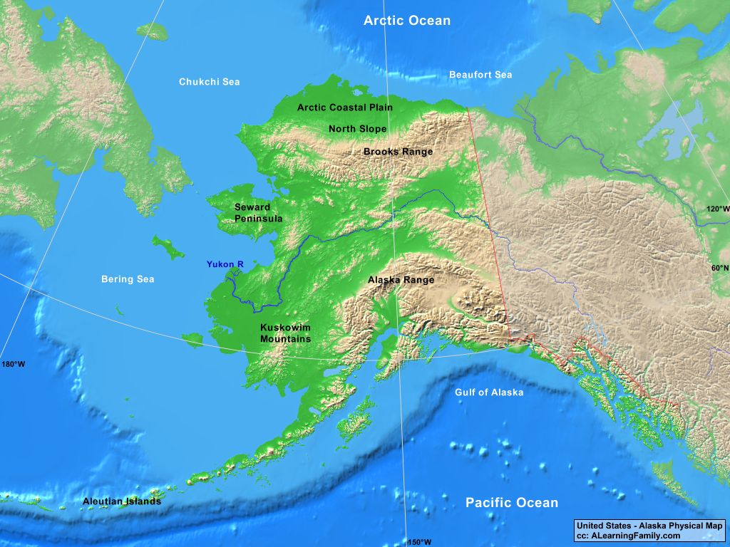 USA: Alaska Physical Map - A Learning Family